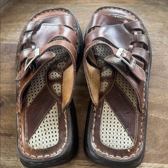 Born Vintage Brown Leather Sandals Slides with Buckle Chunky Boho Women’s Size 7 - Picture 2 of 12